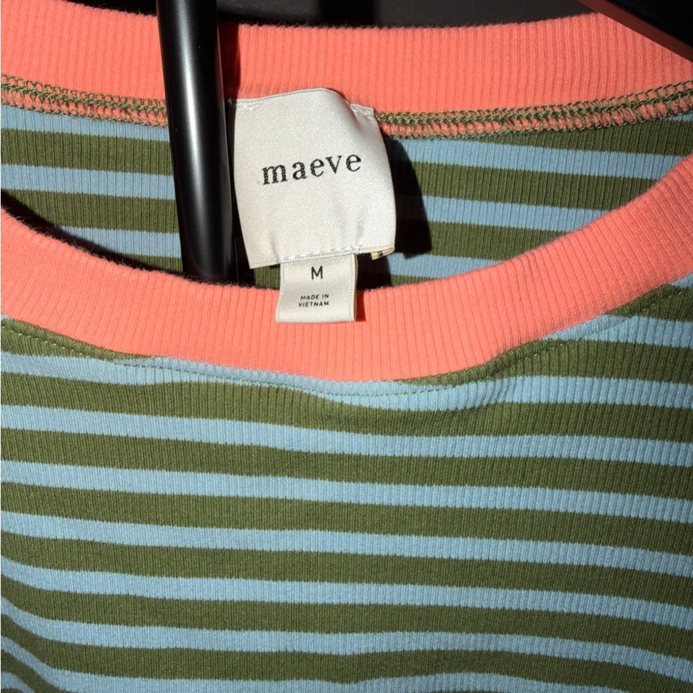 Maeve Olive Green & Light Blue Striped Tee with Coral Trim - Picture 4 of 4